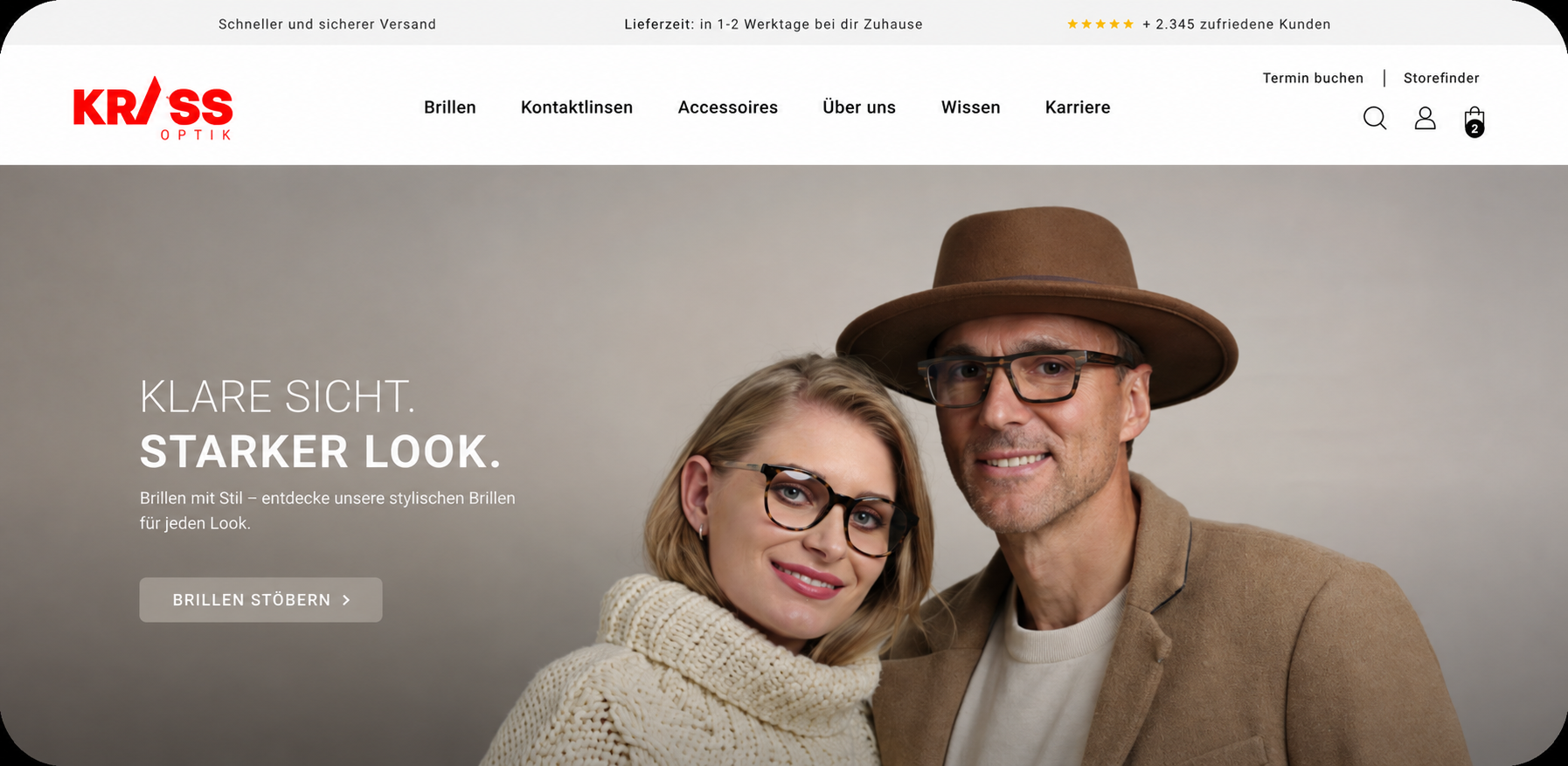 Von tzn Digital entwickelter KRASS Optik Onlineshop